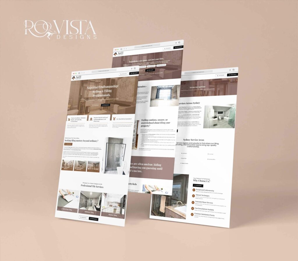 Professional website for Castle Cove tiling company featuring services, portfolio, and modern layout